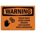 Signmission OSHA WARNING Pinch Point Lever Under Tension 5in X 3.5in Decal, 10PK, 3.5" W, 5" L, Landscape, PK10 OS-WS-D-35-L-12314-10PK